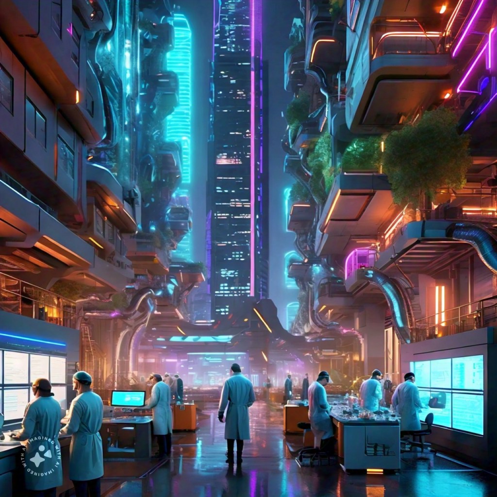 "Personalized Medicine"
Description: A person holding a tablet with a personalized 3D genome model on the screen. The model is surrounded by AI-generated data and insights, highlighting potential health risks and recommended treatments. This image illustrates how biotech and AI can lead to personalized medicine and targeted treatments