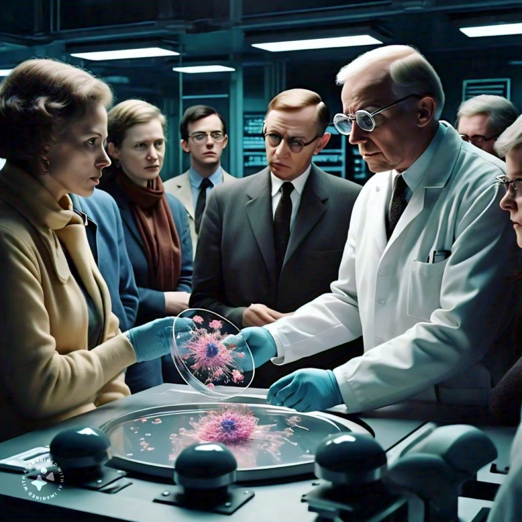 A series of identical human silhouettes or clones standing in a row, raising concerns about individuality and autonomy.